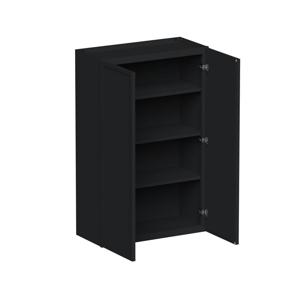 27 in W x 12 in D x 42 in H HDF Ready to Assemble Standard Wall Cabinet in Ebony Black with 2-Door, 3-Shelf