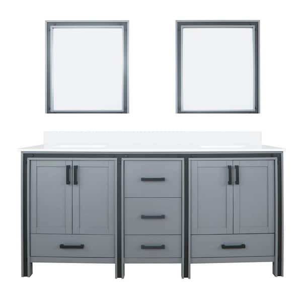 Ziva 72 in W x 22 in D Dark Grey Double Bath Vanity, Cultured Marble Top and 30 in Mirrors