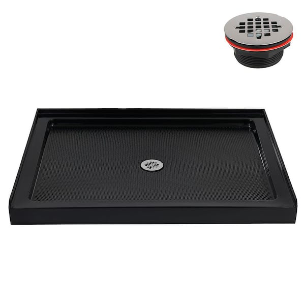 42 in. x 34 in. Alcove Acrylic Shower Pan Base in Glossy Black with Center Drain Included