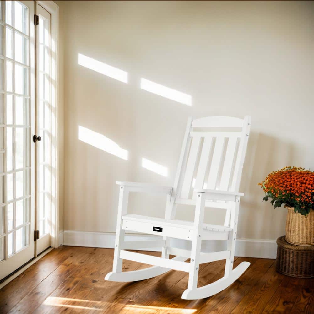 White HDPE Plastic Weather Resistant Outdoor Rocking Chair Set