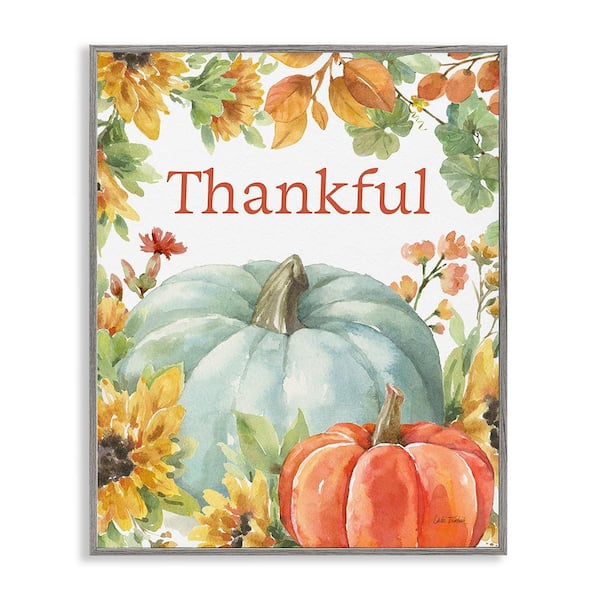 Stupell Industries Thankful with Fall Harvest by Leslie Trimbach 1 Piece Framed Graphic Print Typography Poster Art Print 20 in. x 16 in.