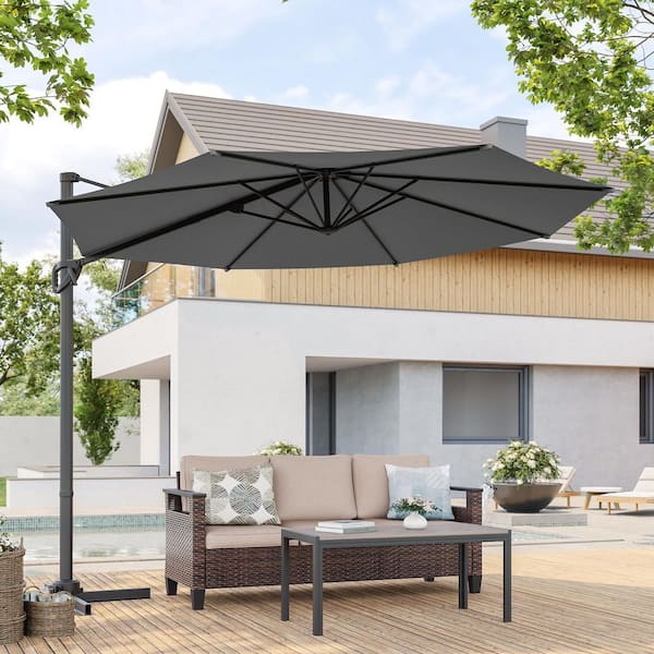 10 ft. Round 360-Degree Rotation Cantilever Offset Outdoor Patio Umbrella in Anthracite