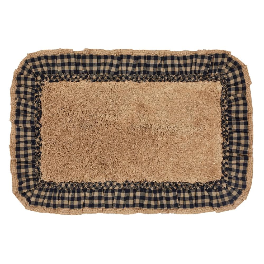 Farmhouse Tan and Black Checkered Cotton Burlap Bath Mat 20x30