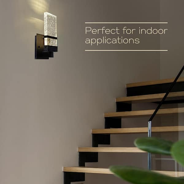 Ada Collection 1 Light Hematite Finish Integrated LED Outdoor Wall Lantern Sconce with Bubbled Glass