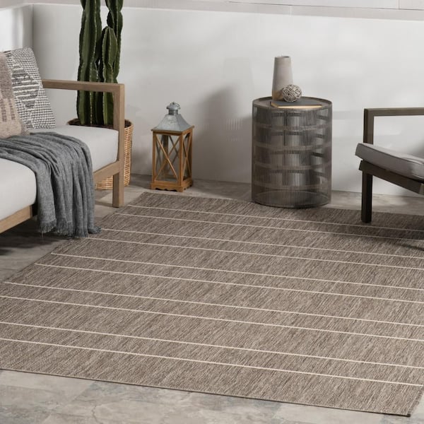 Venetian Pinstripes Light Grey 9 ft. x 12 ft. Outdoor Area Rug