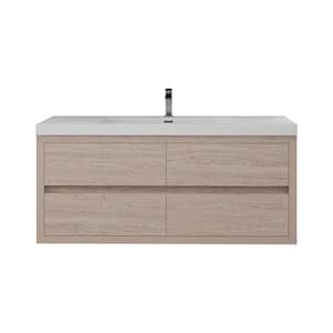 Louis 47 in. W x 20 in. D x 22 in. H Single Sink Floating Bath Vanity in Pink Wood with White Acrylic Top