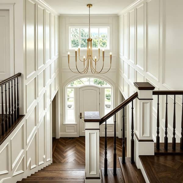 41.3 in. Classic 9-Light Plating Brass 2-Tier Candlestick Island Chandelier with Curvy Arms for Kitchens Dining Rooms