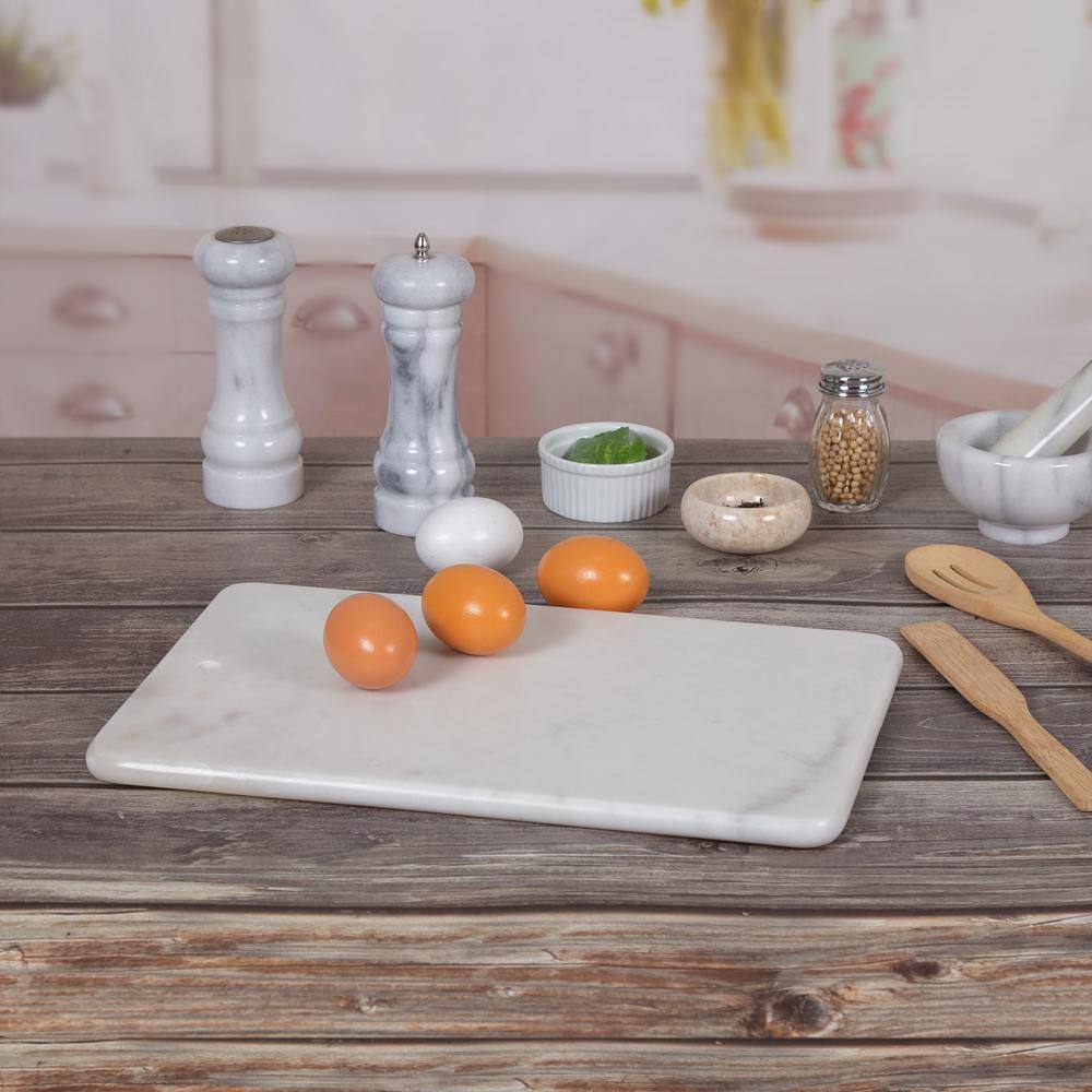 Off-White Polished Marble Rectangular Bread Board 14 x 9 Inches