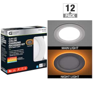 6 in. Canless Adjustable CCT Integrated LED Recessed Light Trim Night Light 900lms New Construction Remodel (12-Pack)