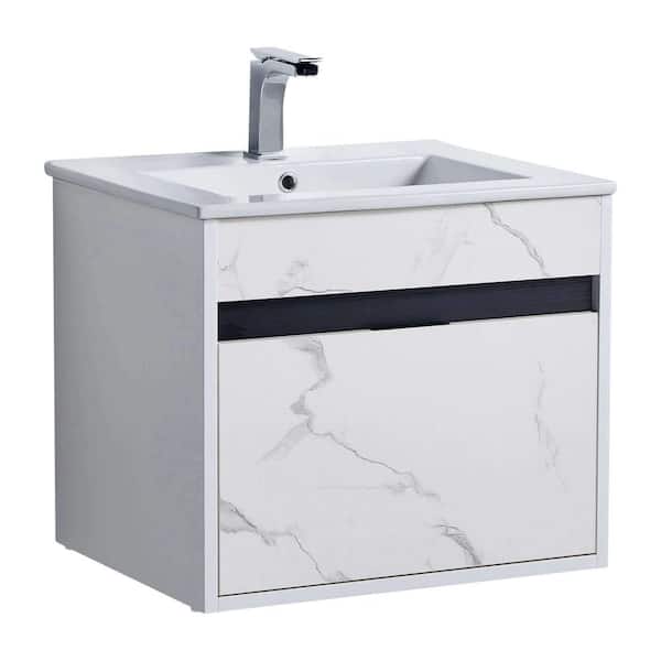 FINE FIXTURES Alpine 20 in. W x 18.11 in. D x 19.75 in. H Bathroom Vanity Side Cabinet in White Marble with White Ceramic Top