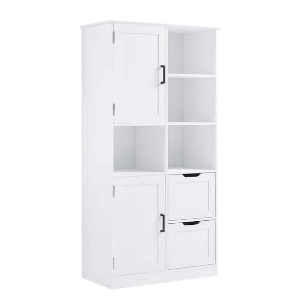 31 in. W x 16 in. D x 62 in. H White MDF Freestanding Linen Cabinet with Door, Drawer, Adjustable Shelf