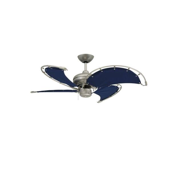 TroposAir Voyage 40 in. Indoor/Outdoor Brushed Nickel Ceiling Fan with Blue Fabric Blades