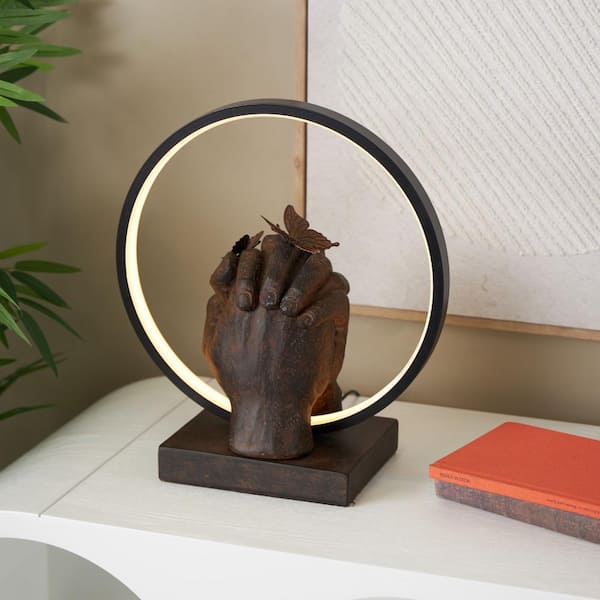 13 in. Copper Resin Holding Hands Task and Reading Table Lamp with Butterfly Accents