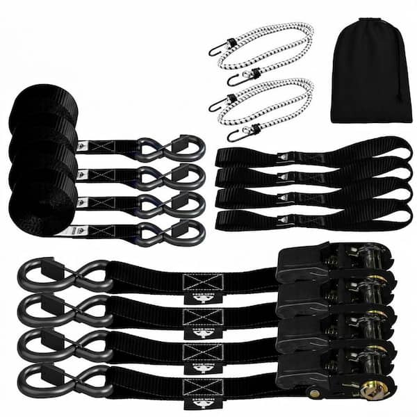 15 ft x 1 in Ratchet Strap Tie Down with Safety Lock S Hooks Heavy Duty for Motorcycle ATV Truck 4 Pack