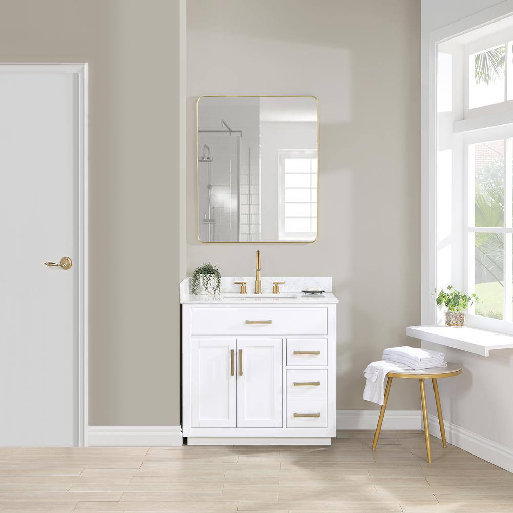 Gavino 36" White Wood Vanity with Stone Top and Mirror