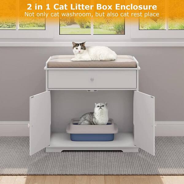 FUFU&GAGA Wooden Cat Litter Box Enclosure with Drawer, Large