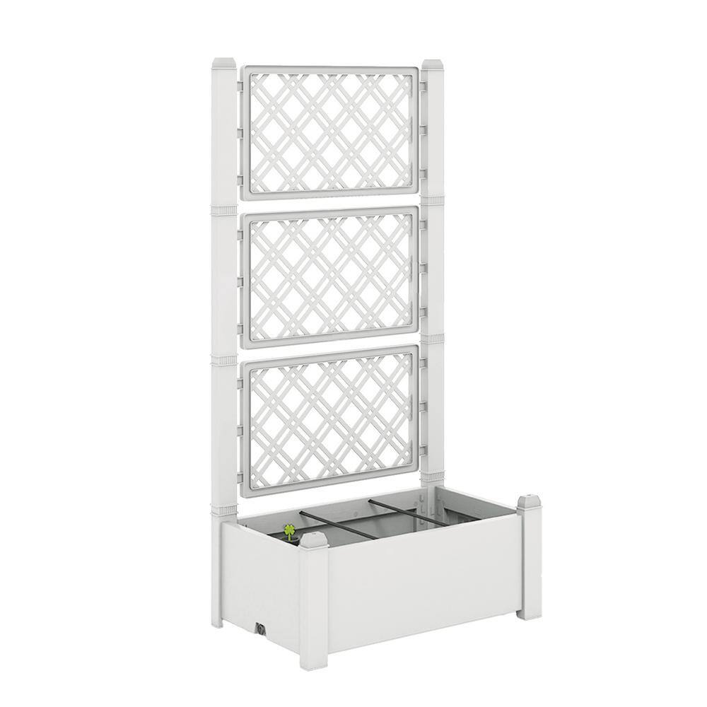 30.5 in. x 18 in. 59 in. Plastic Planter Box Self-Watering Raised Garden Bed Trellis with Water Level Indicator-White price history on PriceWatchPro