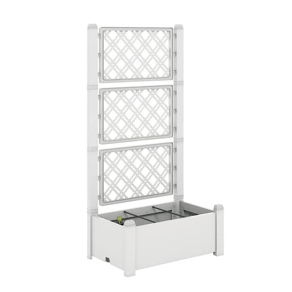 ANGELES HOME 30.5 in. x 18 in. 59 in. Plastic Planter Box Self-Watering Raised Garden Bed Trellis with Water Level Indicator-White