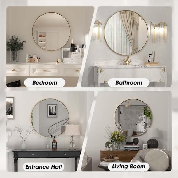 30 in. W x 30 in. H Large Round Mirror Metal Framed Wall Mirrors Bathroom Vanity Mirror Decorative Mirror in Gold