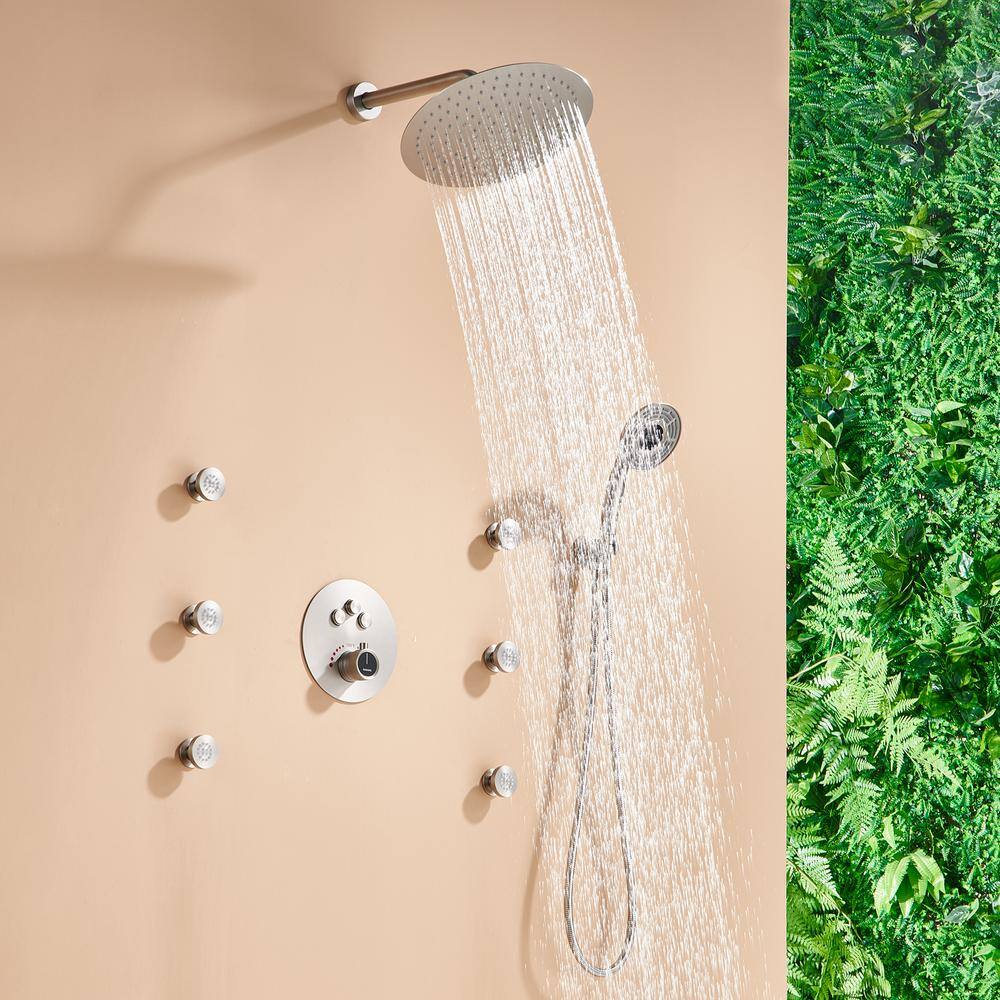 Brushed Nickel Thermostatic Rain Shower System with Digital Display