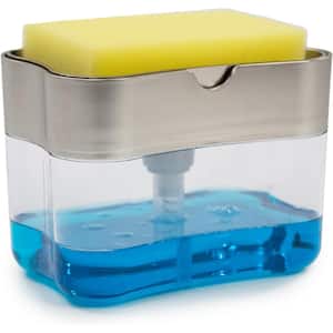 Gray Silver Dish Soap Dispenser and Sponge Holder for Kitchen Sink (Sponge Included) in 13 oz.