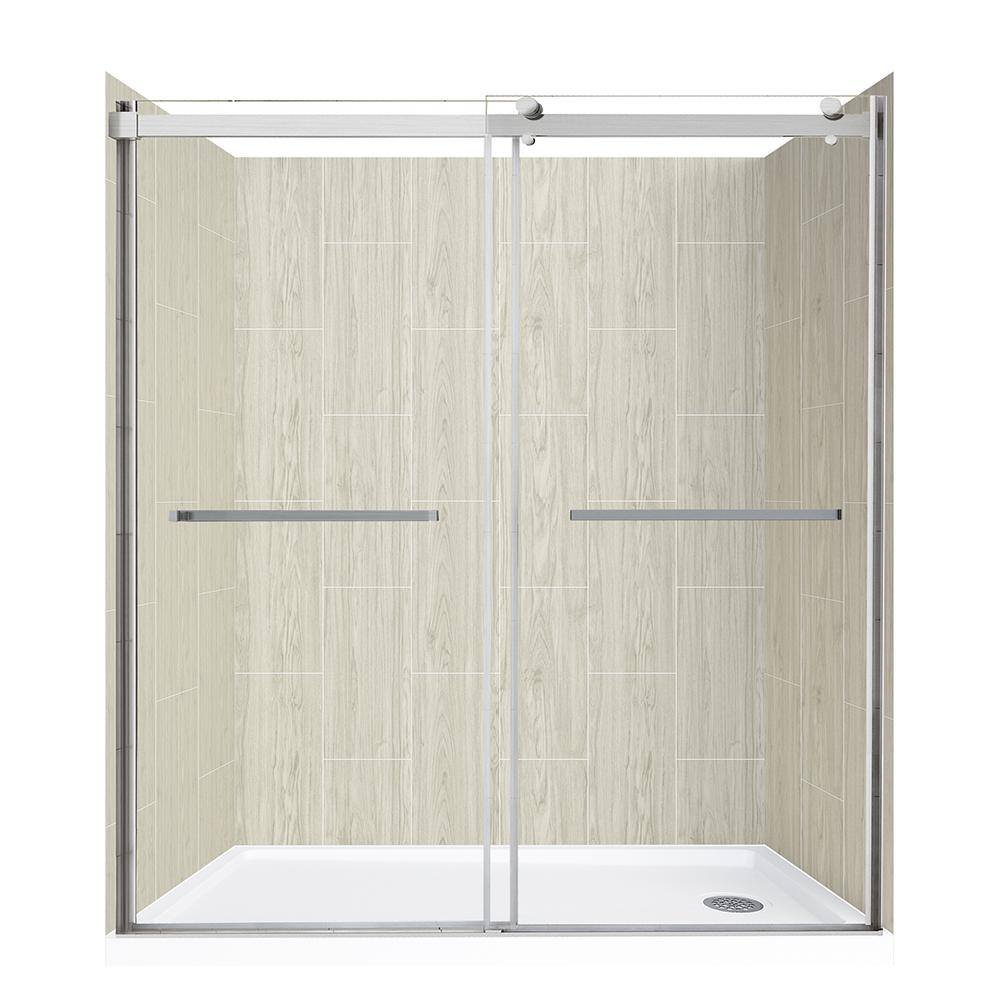 Lagoon DR 60 in L x 30 in W x 78 in H Right Drain Alcove Shower Stall Kit in Driftwood and Brushed Nickel Hardware price history on PriceWatchPro