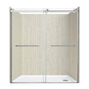 Lagoon DR 60 in L x 30 in W x 78 in H Right Drain Alcove Shower Stall Kit in Driftwood and Brushed Nickel Hardware