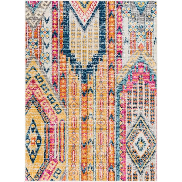 Livabliss Hais Bright Orange 5 ft. x 7 ft. Rustic Indoor Area Rug