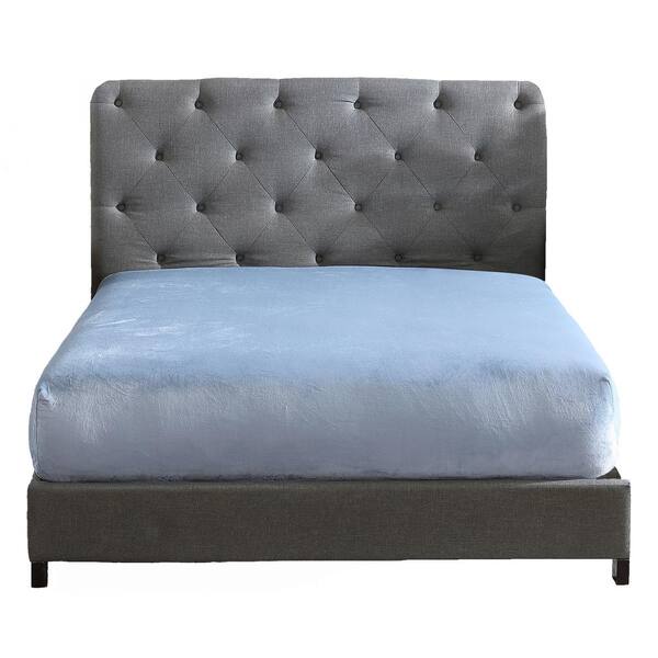 Polyester Queen Size Premium Flannel Plush Easy Fit 1-Piece Fitted Sheet, Blue Fog