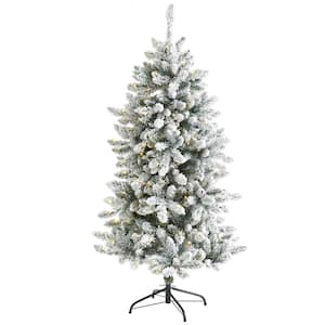 5 ft. Pre-Lit Flocked Livingston Fir Artificial Christmas Tree with Pine Cones and 200 Clear Warm LED Lights