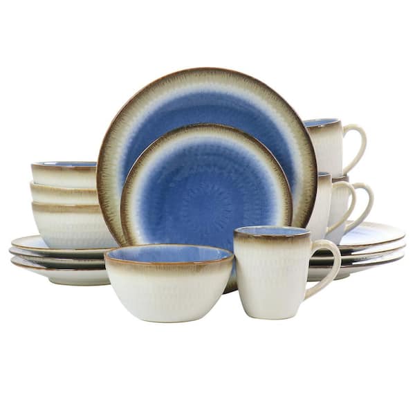 GIBSON elite Moonstruck 16-Piece Blue Ceramic Dinnerware Set