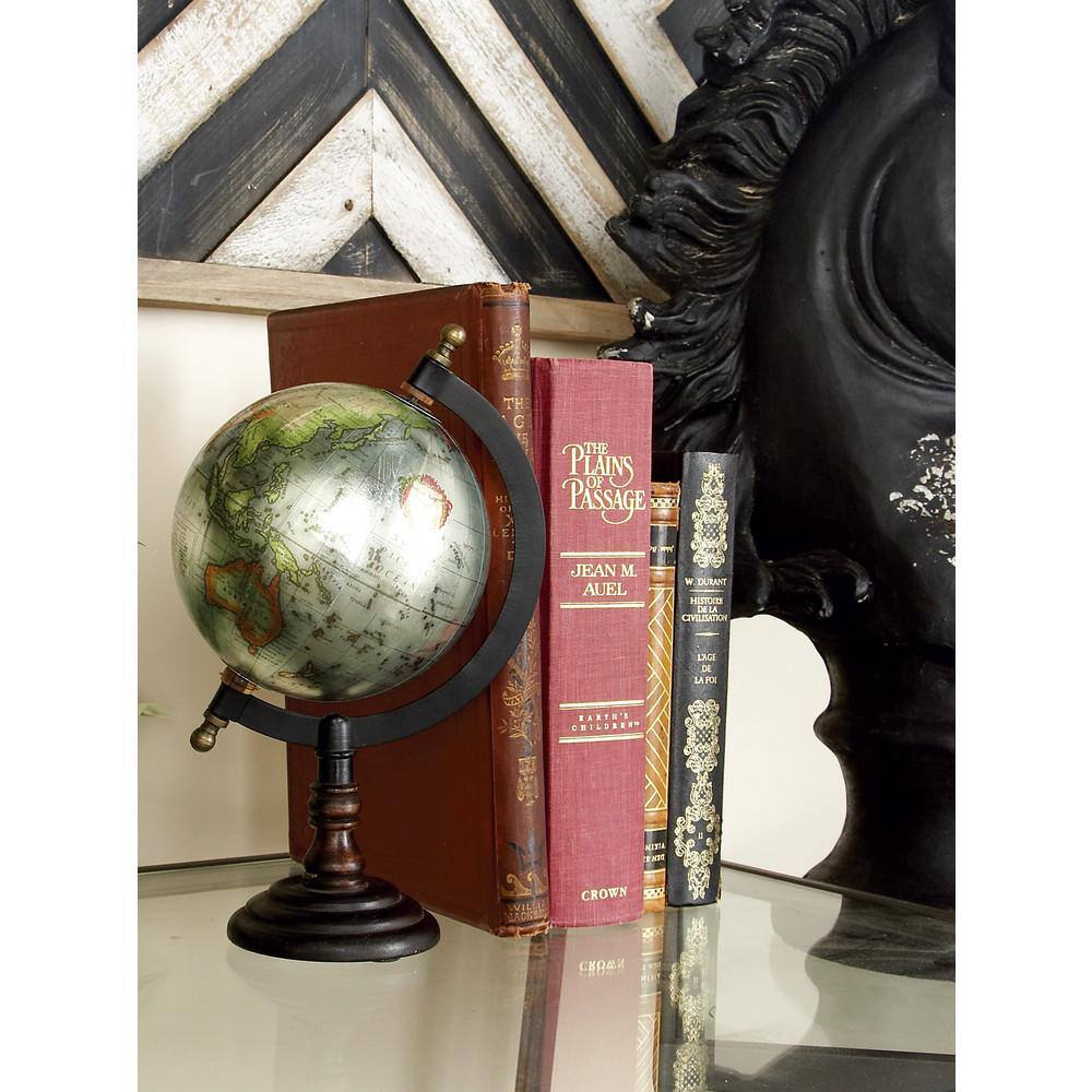 Elegant Mango Wood & Iron Spinning Globe, 6"W x 10"H, Multicolor