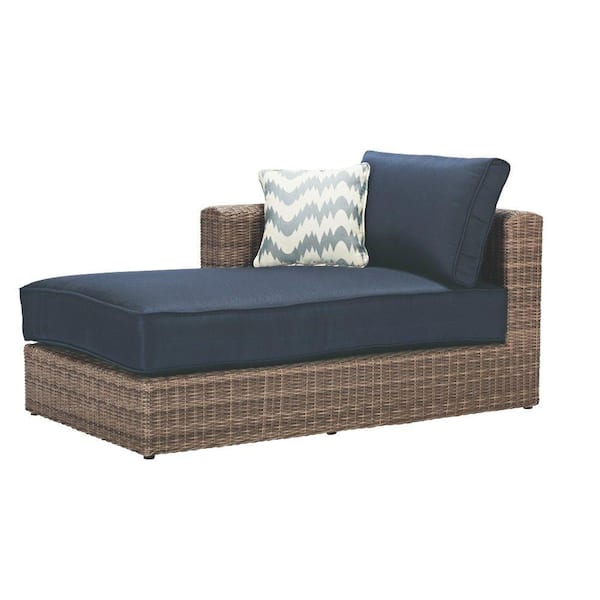 Home Decorators Collection Naples Grey All-Weather Wicker Right Arm Outdoor Sectional Chair with Navy Cushions