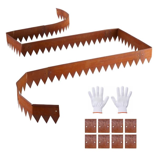 Carbon Steel Landscape Edging, 6-Pack 40 in. L x 6 in. W x 0.05 in. H, Metal Edging with 8 Connecting Plates, Brown