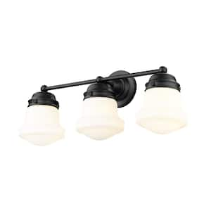 Vaughn 22.5 in. 3 Light Matte Black Vanity Light with Glass Shade