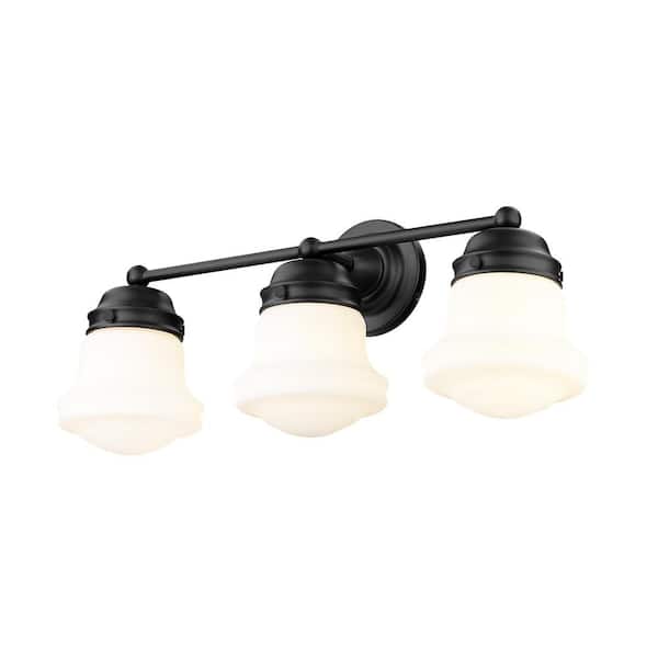 Unbranded Vaughn 22.5 in. 3 Light Matte Black Vanity Light with Glass Shade