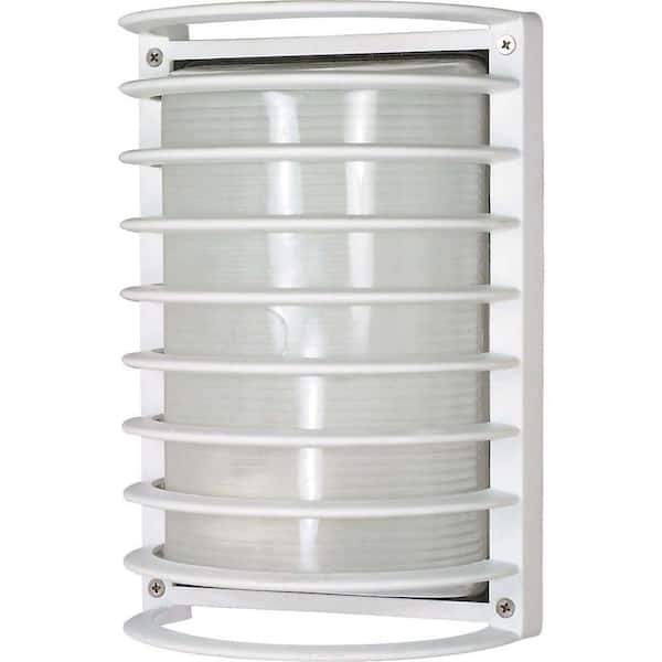 SATCO 1-Light Semi Gloss White Outdoor Rectangle Cage Bulk Head with Die-Cast