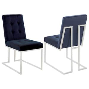 Cisco Ink Blue and Chrome Velvet Dining Chairs Set of 2