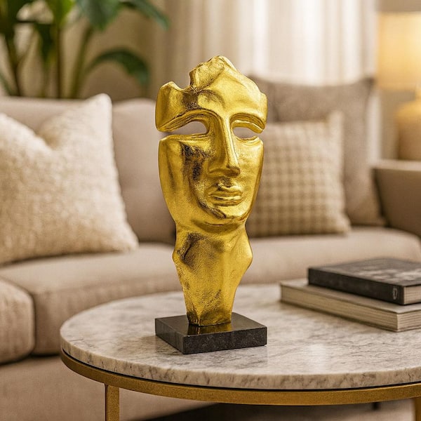castellousa Gold 12 in. x 7 in. Aluminum Metal Face Sculpture