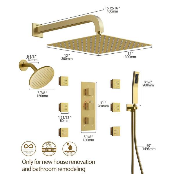 YAWWALK Thermostatic Triple Handles 8-Spray Dual Shower Head