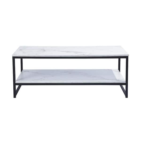 Amucolo 43.3 in. Black Rectangle MDF Wood Coffee Table with Storage Shelf