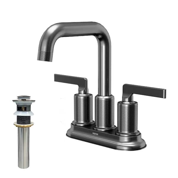 Karran Gillingham Centerset 2-Handle Two Hole Bathroom Faucet with Matching Pop-up Drain in Gunmetal Grey
