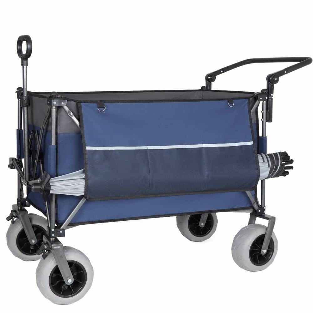 Nadine 12 cu. ft. Steel Multi-Functional Push-Pull Foldable Wagon Garden Cart with Rotating Handle, Blue+Grey price history on PriceWatchPro