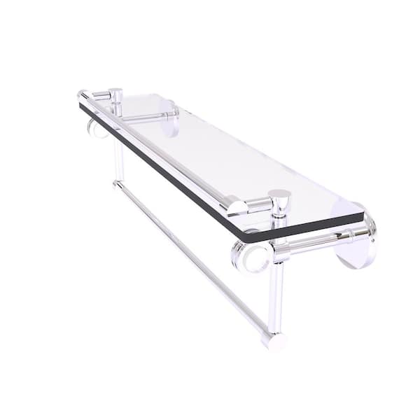 Allied Brass Clearview 22 in. W x 6.7 in. H x 5.8 D Glass Rectangular Shelf in Polished Chrome with Towel Bar and Dotted Accents