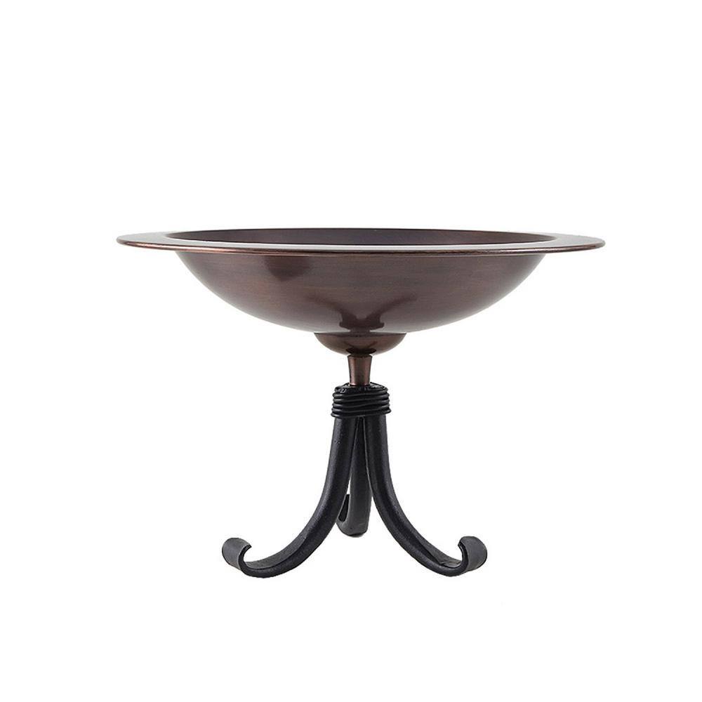 15'' Antique Copper Birdbath with Wrought Iron Tripod Stand