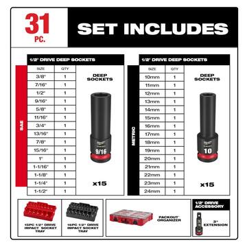 Milwaukee M18 FUEL 18V Lith-Ion Brushless Cordless 3/8 in. Mid-Torque Impact Wrench Batteries & Impact Socket Set 2960-22R-49-66-6806