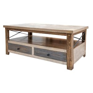 Niya 24 in. Brown Rectangle Wood Coffee Table with 4 Drawers and Wrought Iron