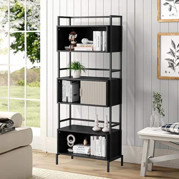 JEAREY 66.1 in. Tall Black Wood Bookcase Shelf Organizer 3 Tier Ladder Bookshelf for Home Office, Living Room and Kitchen