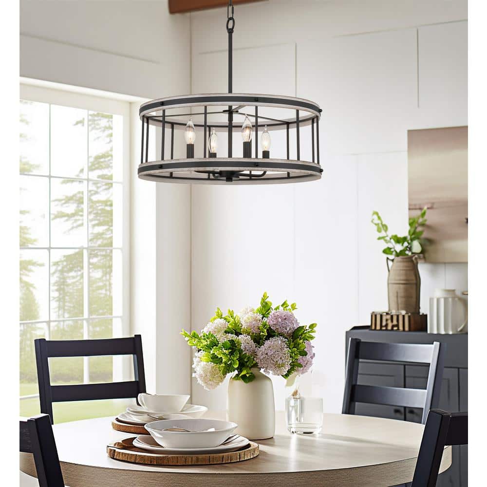 Brynn 21" Black and White Ash Drum Chandelier