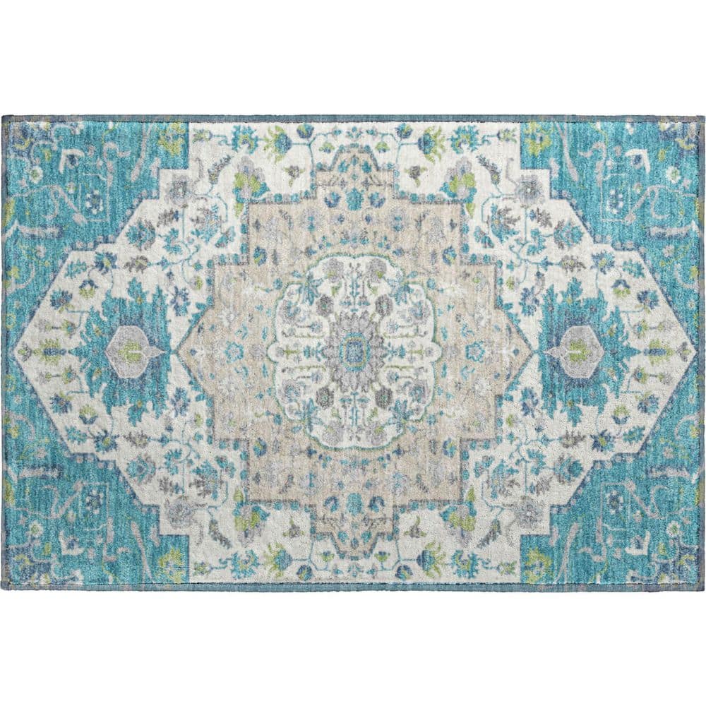 Mayfield Premium Machine Washable Abstract AMF985 Teal 2 ft. x 3 ft. Area Rug price history on PriceWatchPro